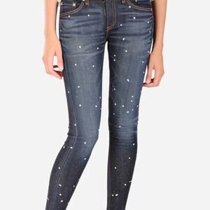 Rag & Bone Skinny Jeans Paint Splatter Blue Size 31 Artsy Streetwear